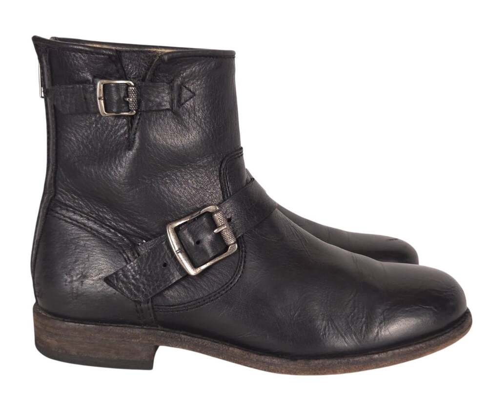 Frye Veronica Short Leather Engineer Boots US 8.5 EU 39 Womens Black $298
